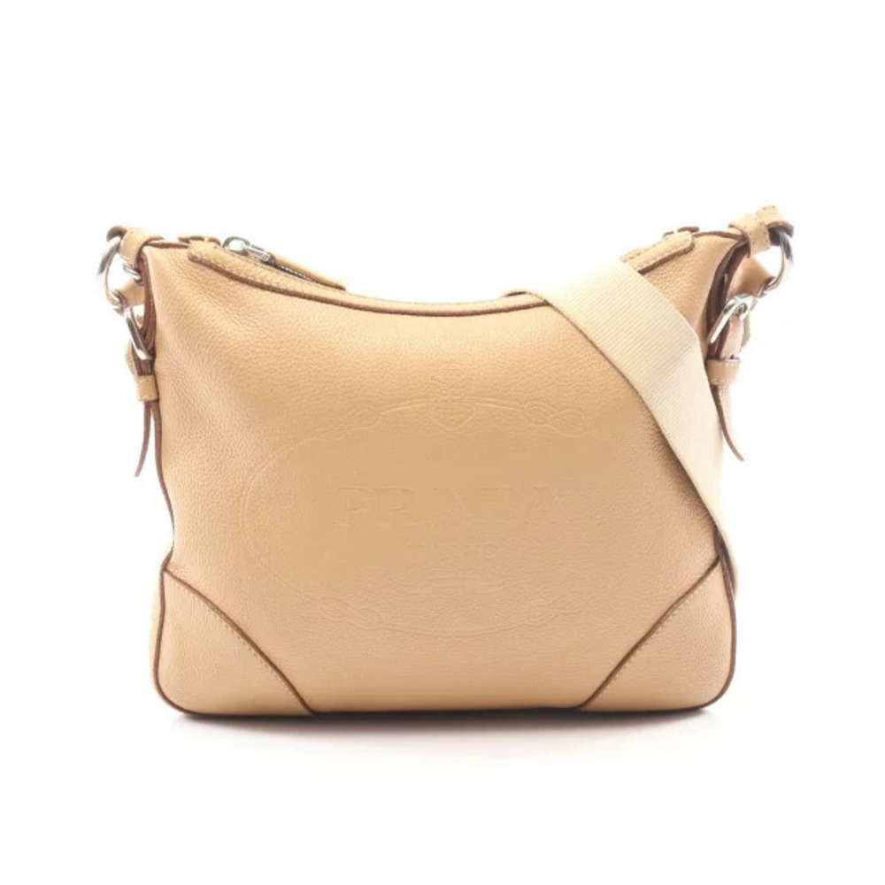 Prada Arque Vitello Daino Leather Hobo Shoulder Bag Tan